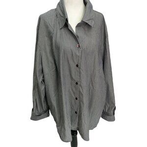 𝅺edward🖤grey Stripe Button Down Blouse Top Size 2X